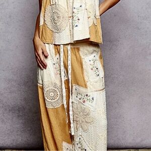 POL- NWOT MIXED PRINT EMBROIDERED PATCHED PANTS IN Golden Yellow